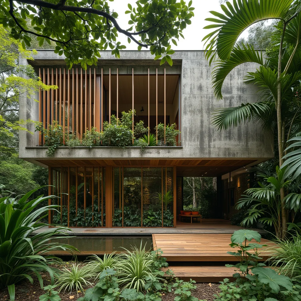 Detalhe de arquitetura moderna brasileira com elementos naturais